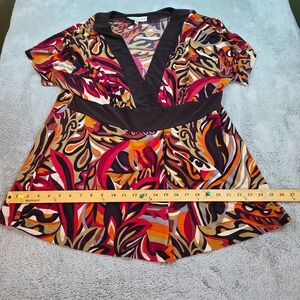Ronni Nicole II Sport Blouse Womens 1X Empire Waist Abstract Paisley Print Multi